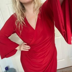 Lauren Ralph Lauren Bell Sleeve Surplice Cocktail Dress in Red 18